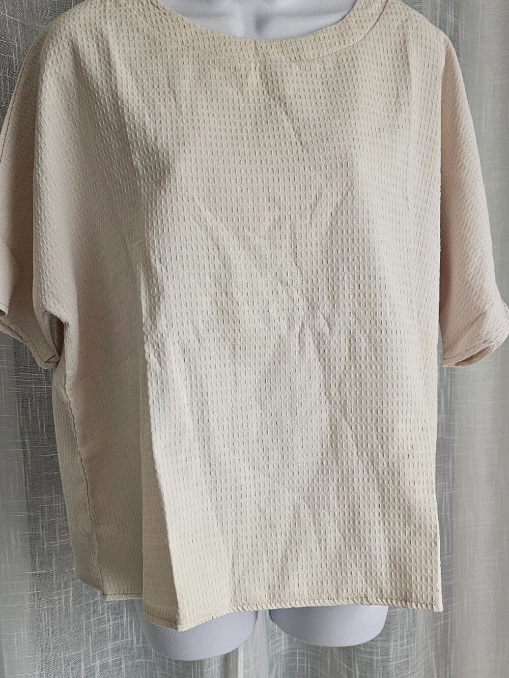 Women Casual Solid Color Batwing Sleeve T-Shirt And Shorts 2pcs/Set Beige Size